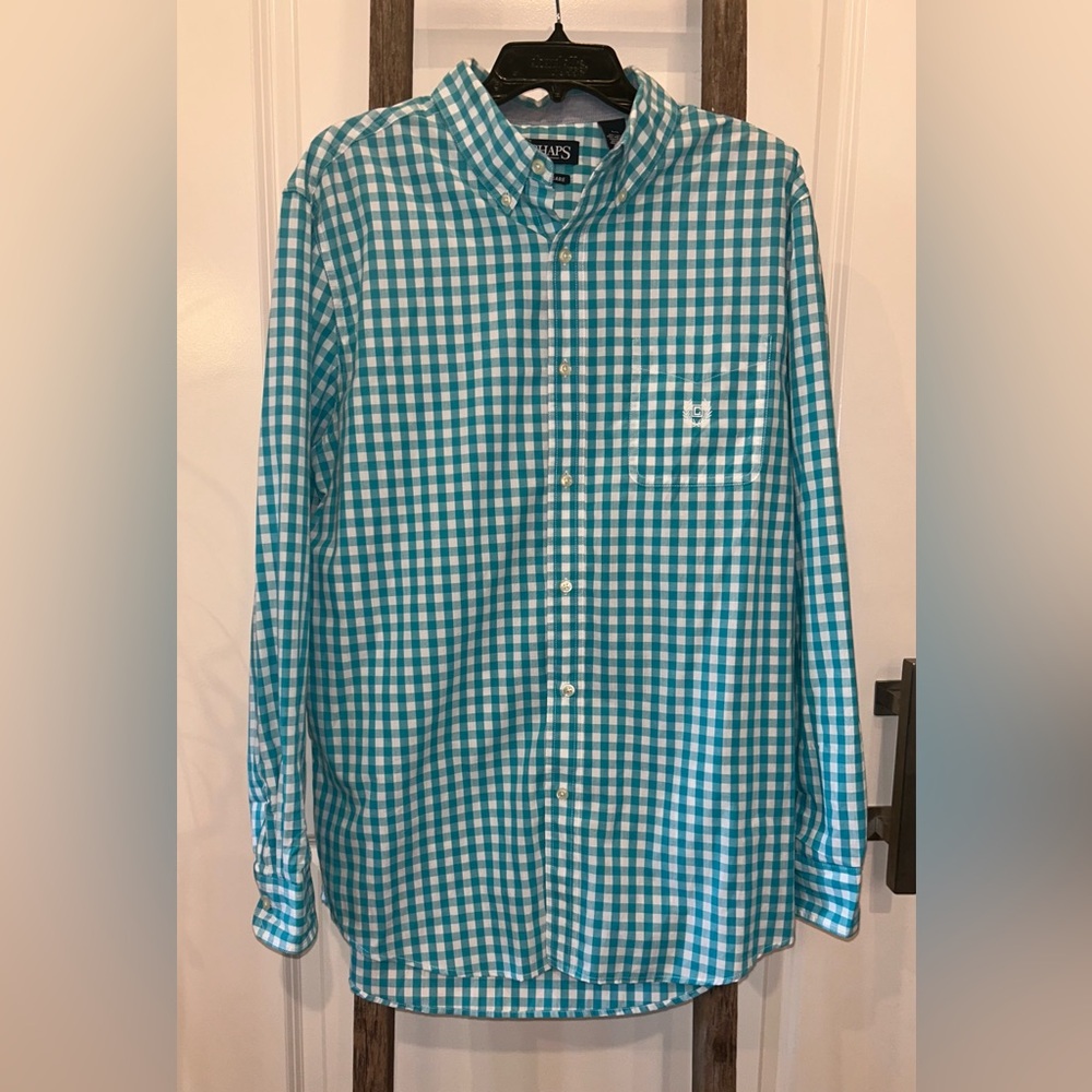 Chaps Y2K Turquoise Plaid Button Down Shirt size L